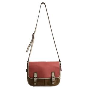 Coach Park F23383 Coral Pink & Tan Colorblock Leather Flap Crossbody Bag
